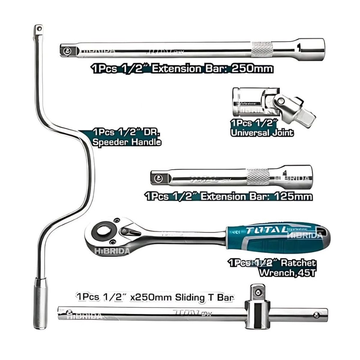 TOTAL TOOLS - Set de Herramientas Ratchet y Dados 1/2″ 24 Piezas THT141253