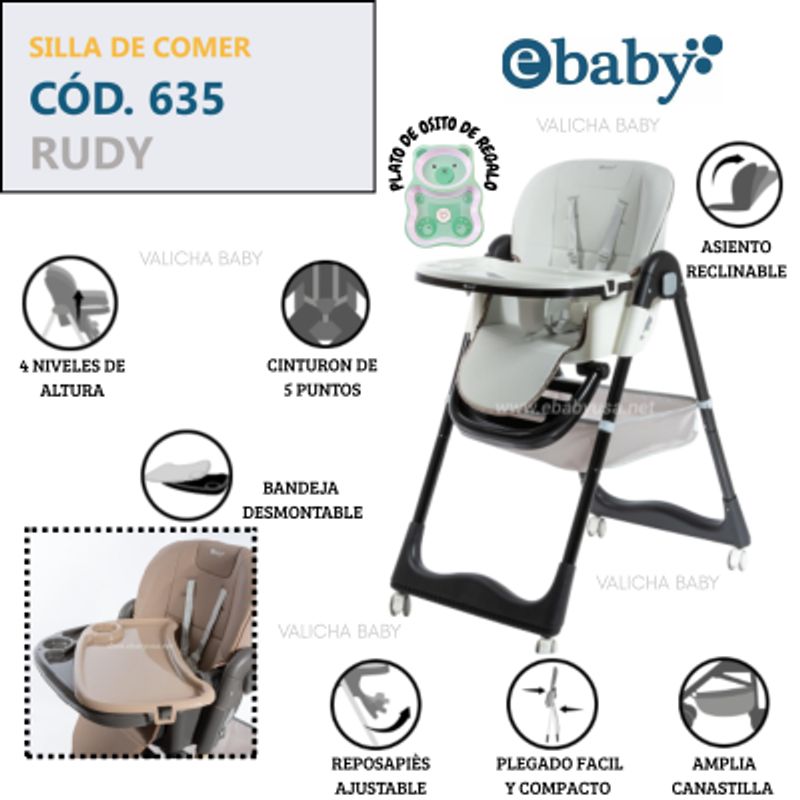 EBABY - SILLA DE COMER GRADUABLE RUDI - BLANCO