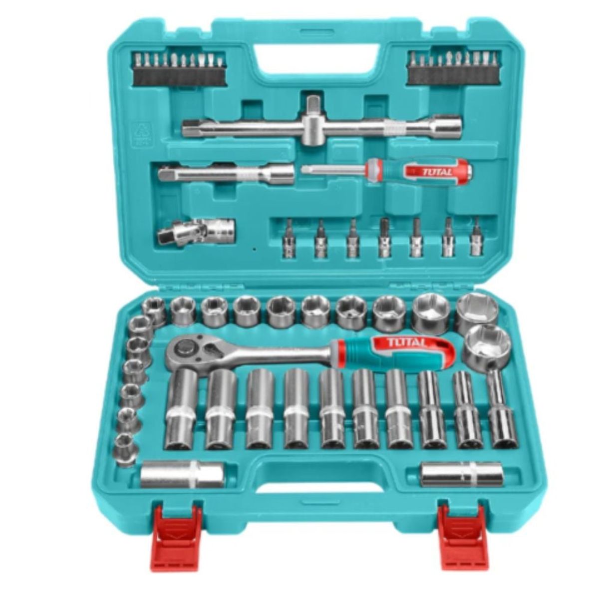 TOTAL TOOLS - Set Juego Dados Cuadrante 1/2 Pulgada 62 Pcs Total THT121602