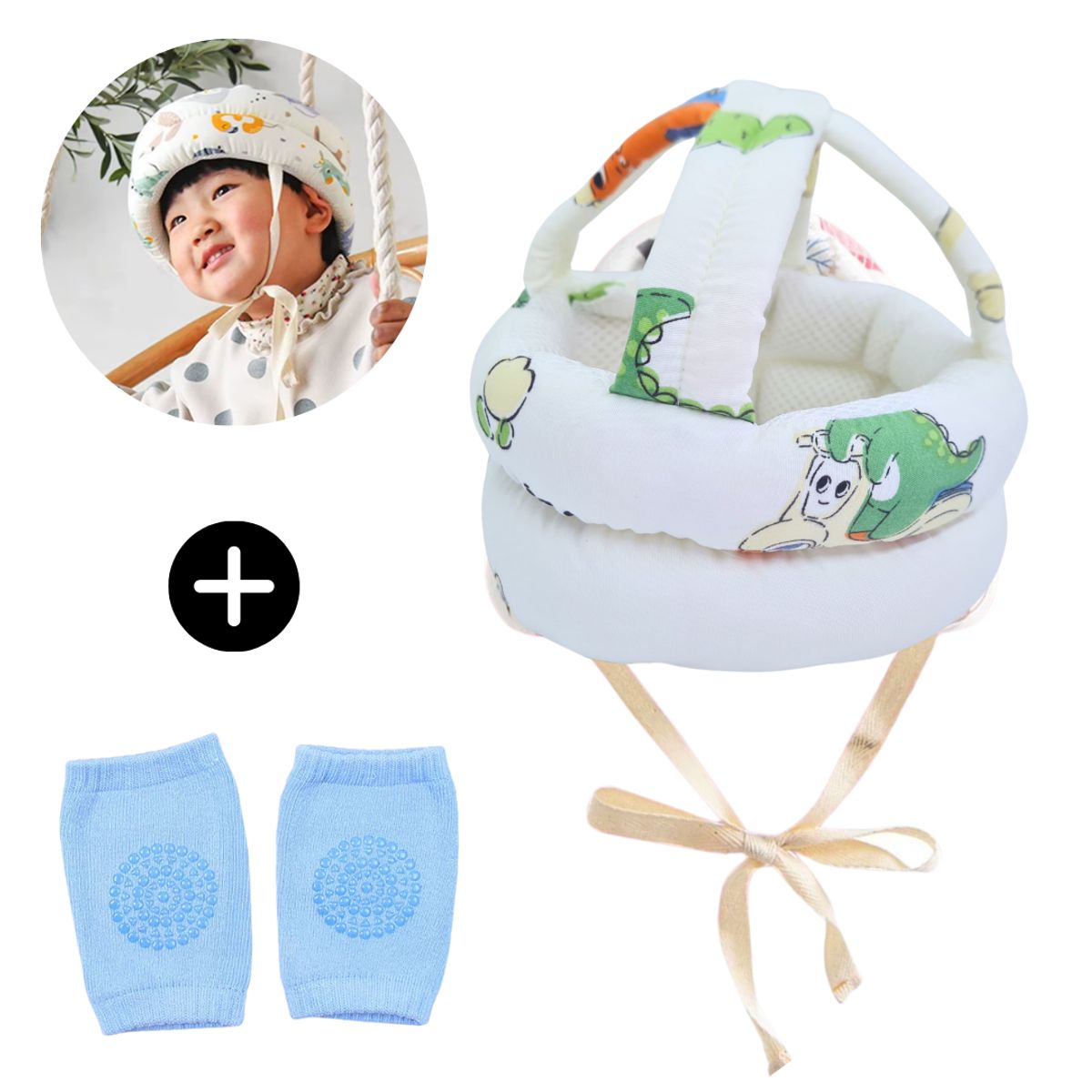 GENERICO - Pack Casco antigolpes y rodilleras seguridad para bebes md11