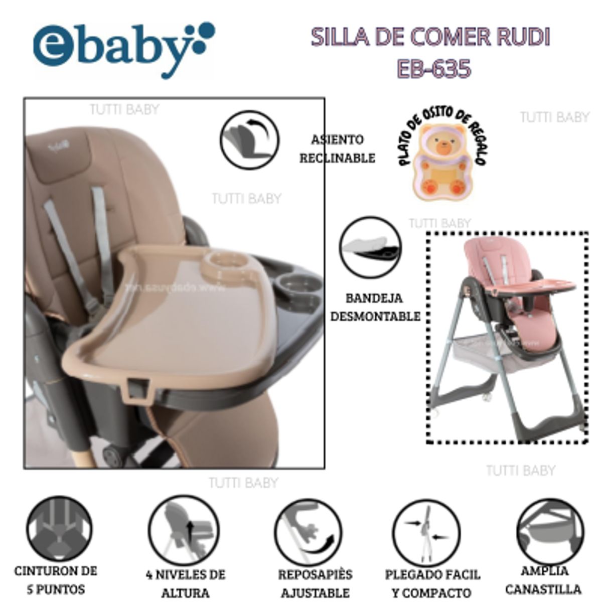 EBABY - SILLA DE COMER GRADUABLE RUDI - BEIGE