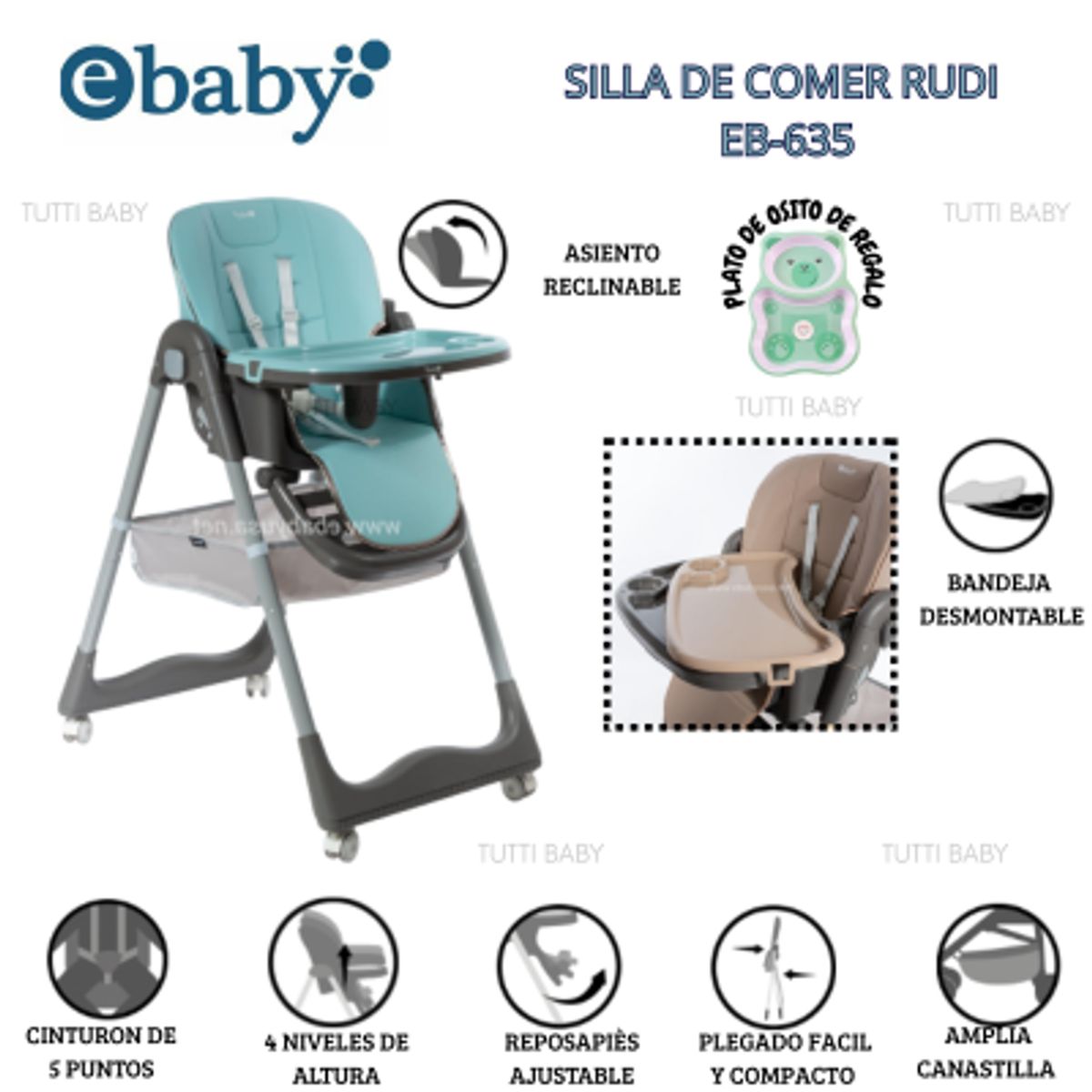 EBABY - SILLA DE COMER GRADUABLE RUDI - VERDE