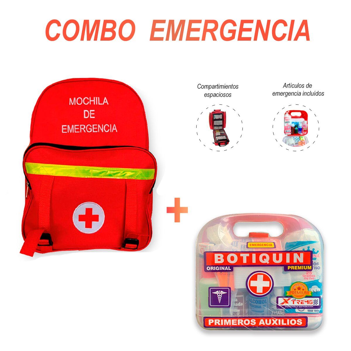GENERICO - Mochila para Emergencia con Botiquín  Roja