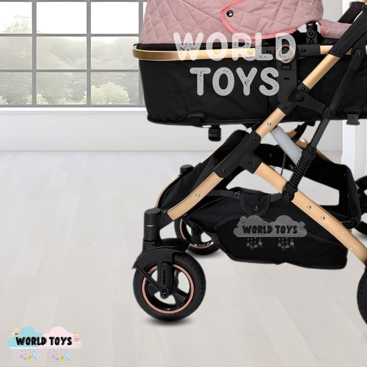 BABY - Coche Moisés de Lujo con Mochila Pañalera «GOLDEN II» Pink