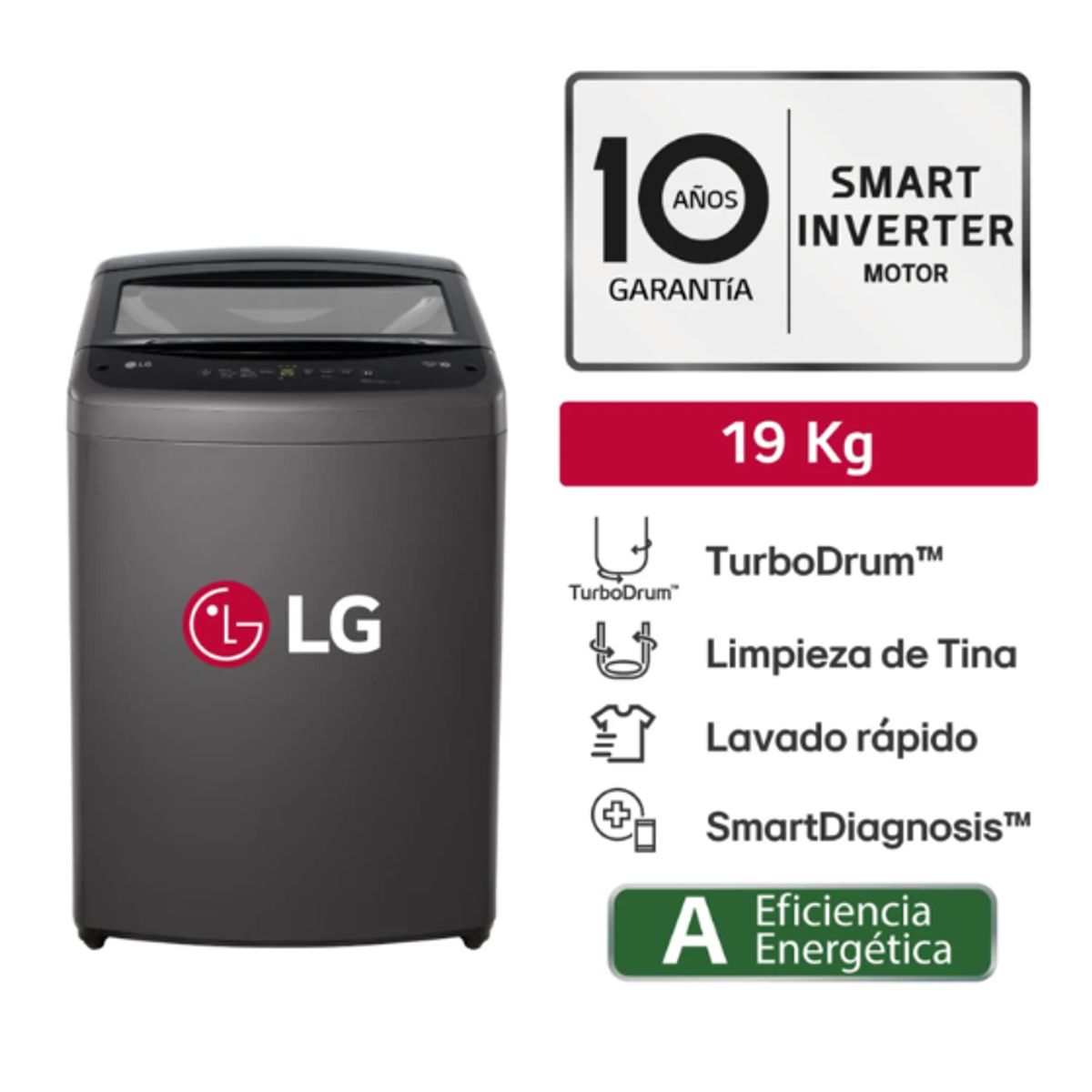 LG - Lavadora LG WT19BVTB 19 Kg Turbodrum Carga Superior Negro Claro