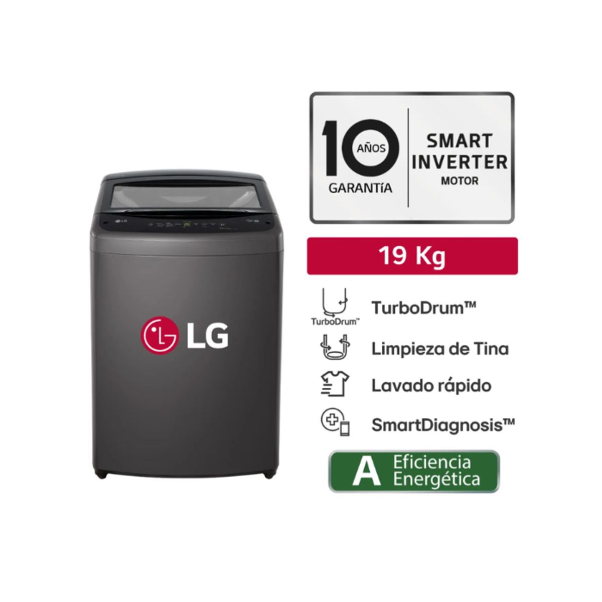 LG - Lavadora LG WT19BVTB 19 Kg Turbodrum Carga Superior Negro Claro