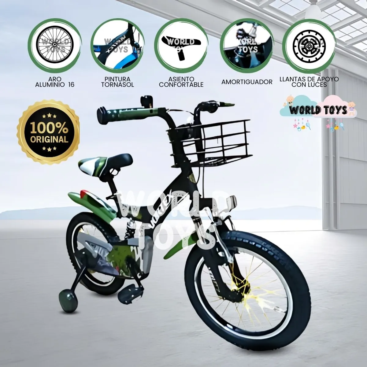 VELOX - Bicicleta con Canasta Aro 16 «FLYING II» Dark Green