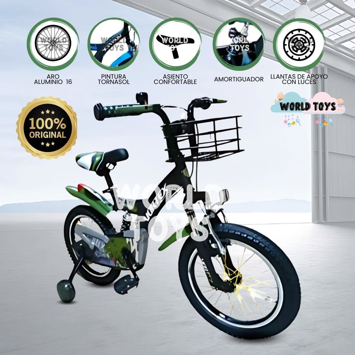 VELOX - Bicicleta con Canasta Aro 16 «FLYING II» Dark Green