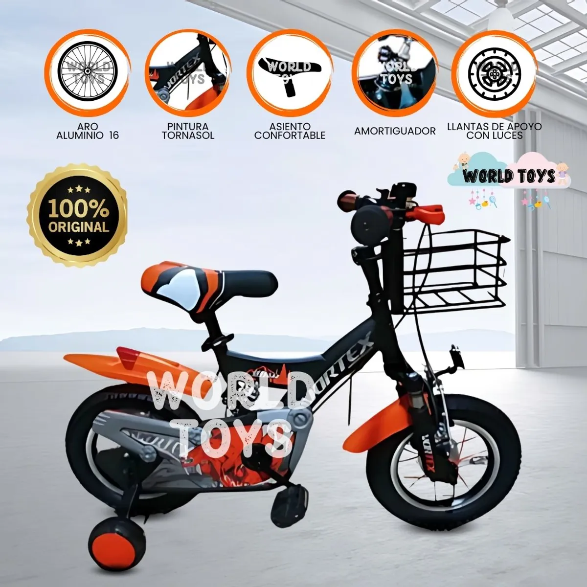 VELOX - Bicicleta con Canasta Aro 16 «FLYING II» Orange