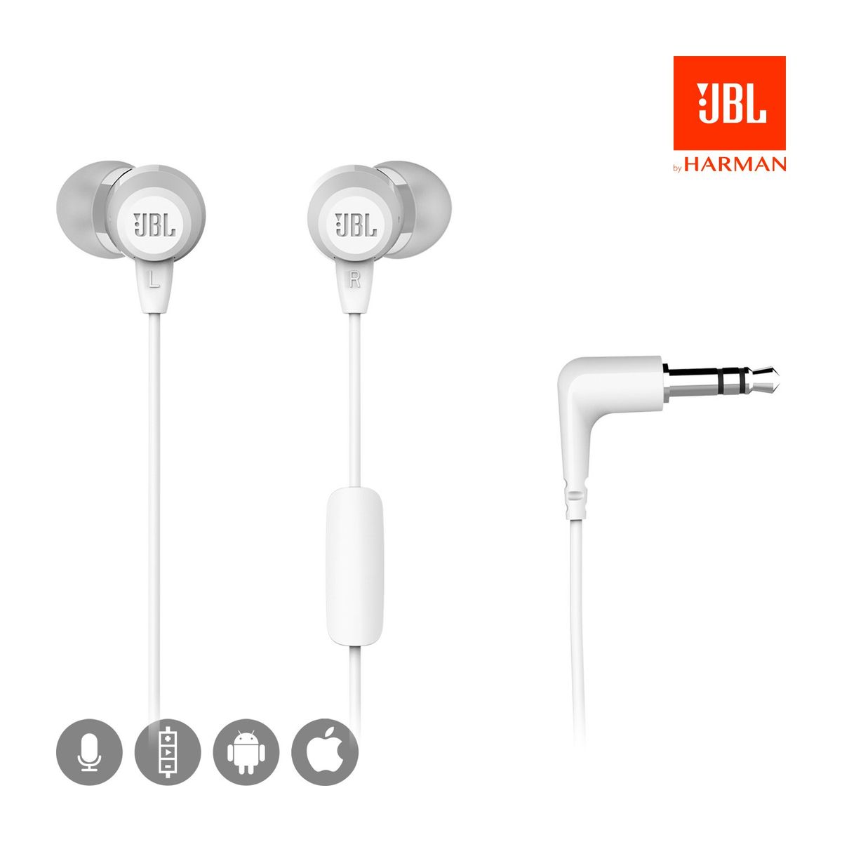 JBL - Audifono C50HI In Ear 3.5 mm Con Micrófono Blanco