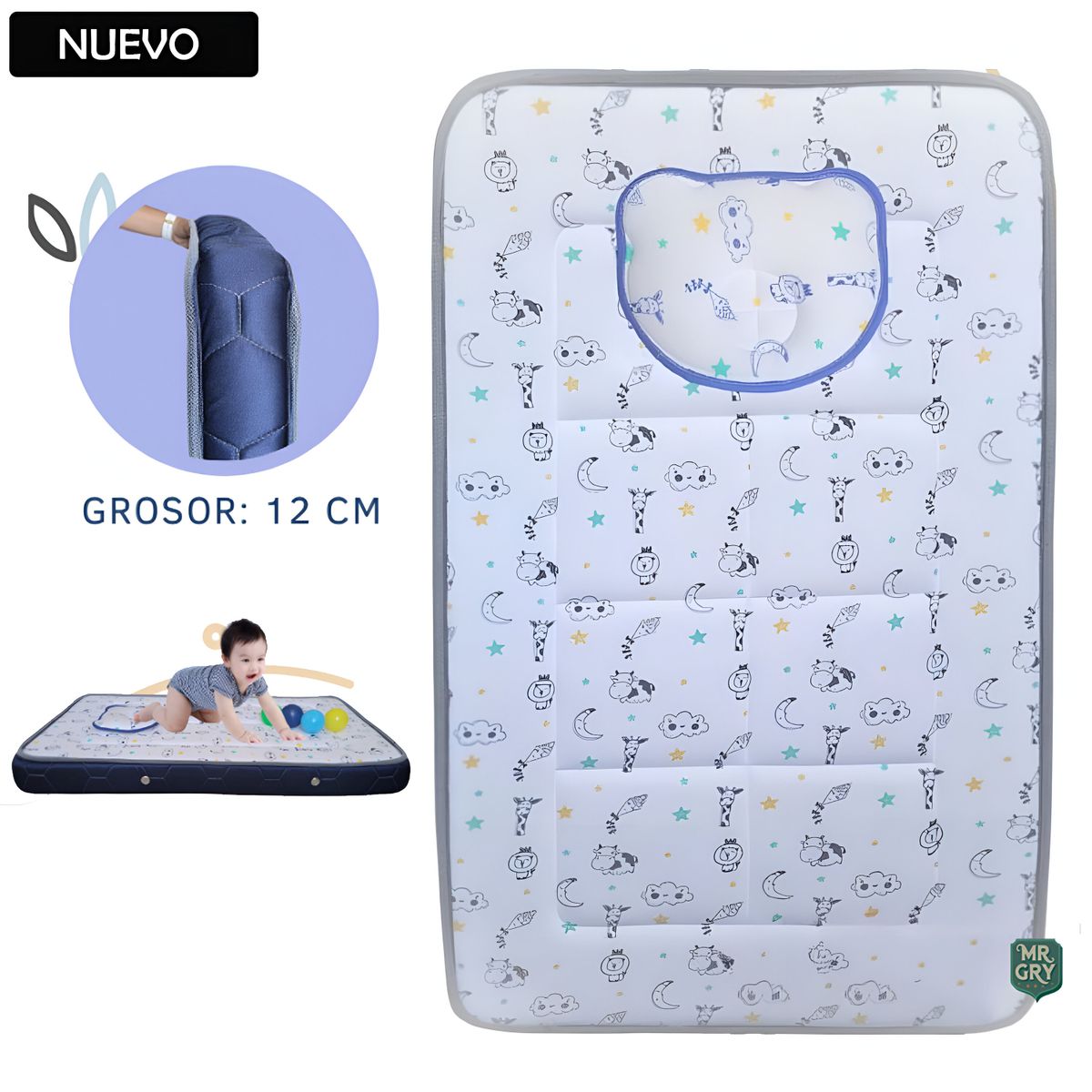 GENERICO - Colchón Cielo para Bebé bordes Azul