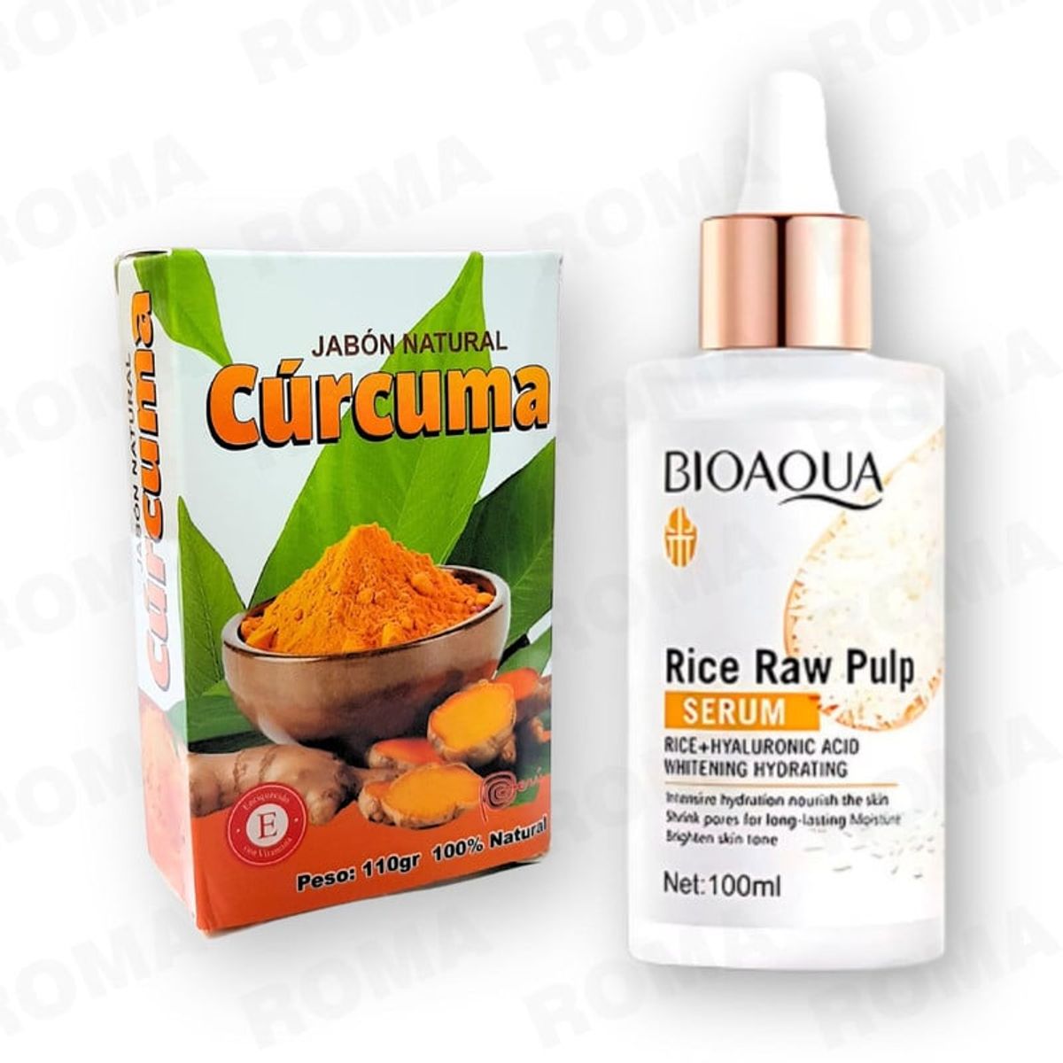 BIOAQUA - JABÓN EN BARRA DE CÚRCUMA 110G + SERUM DE ARROZ CON ÁH BIOAQUA 100ML