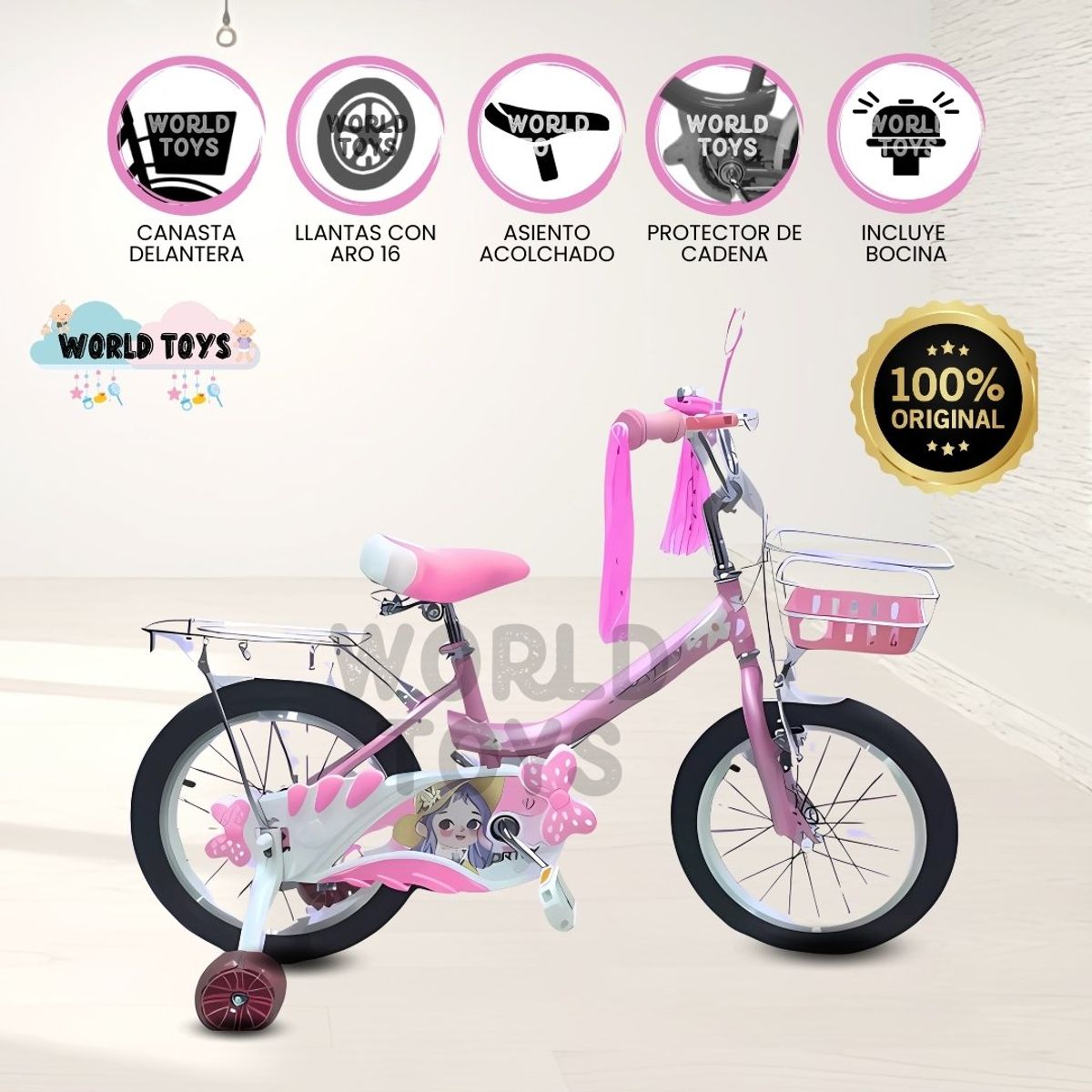 VELOX - Bicicleta Campera con Canasta Aro 16 «CANDY II» Pink