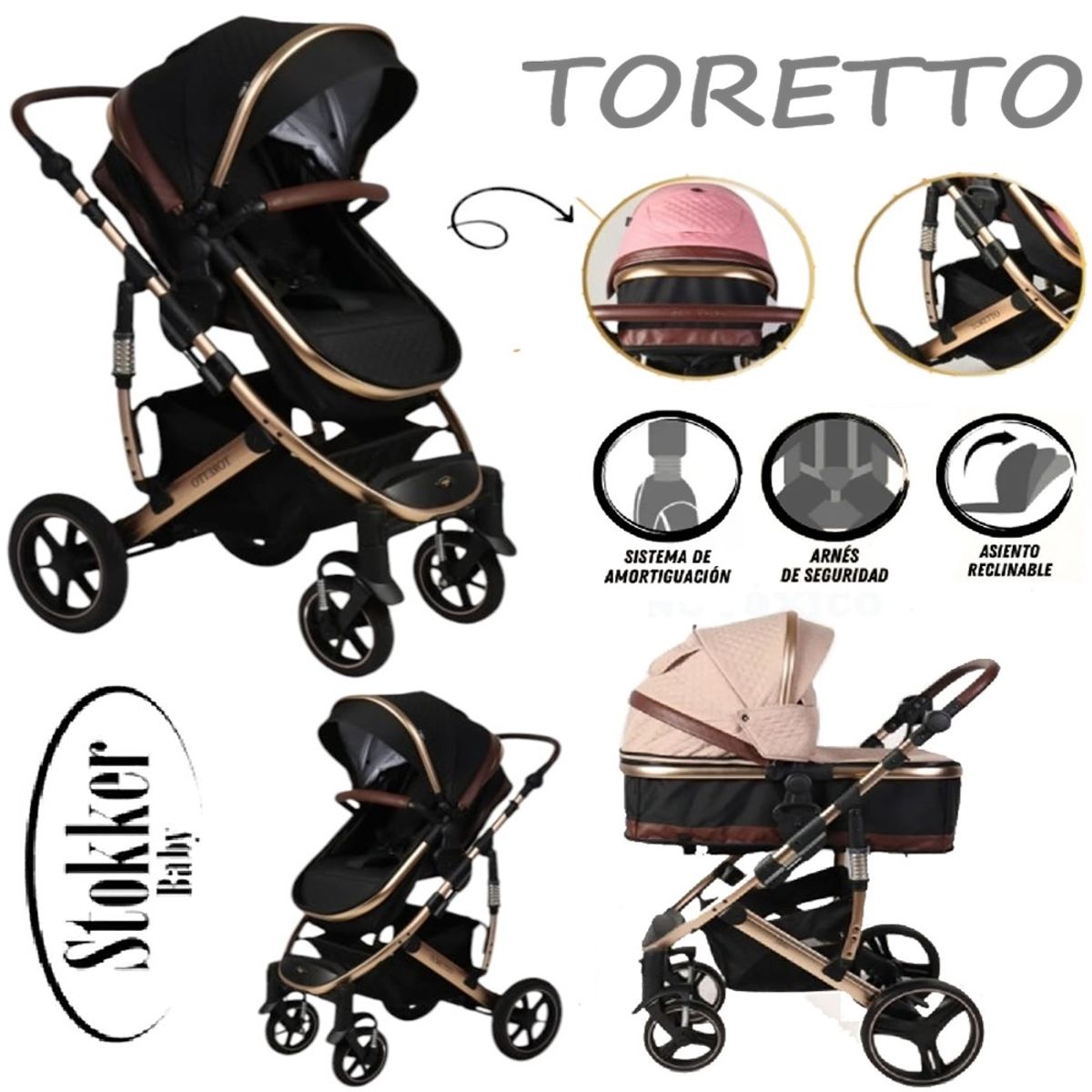 STOKKER BABY - COCHE MOISES TORETTO STOKKER BABY -NEGRO