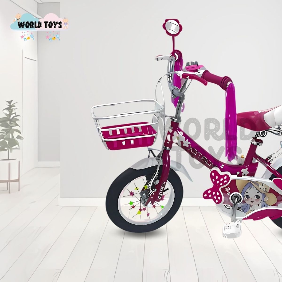 VELOX - Bicicleta Campera con Canasta Aro 12 «CANDY III» Dark Pink