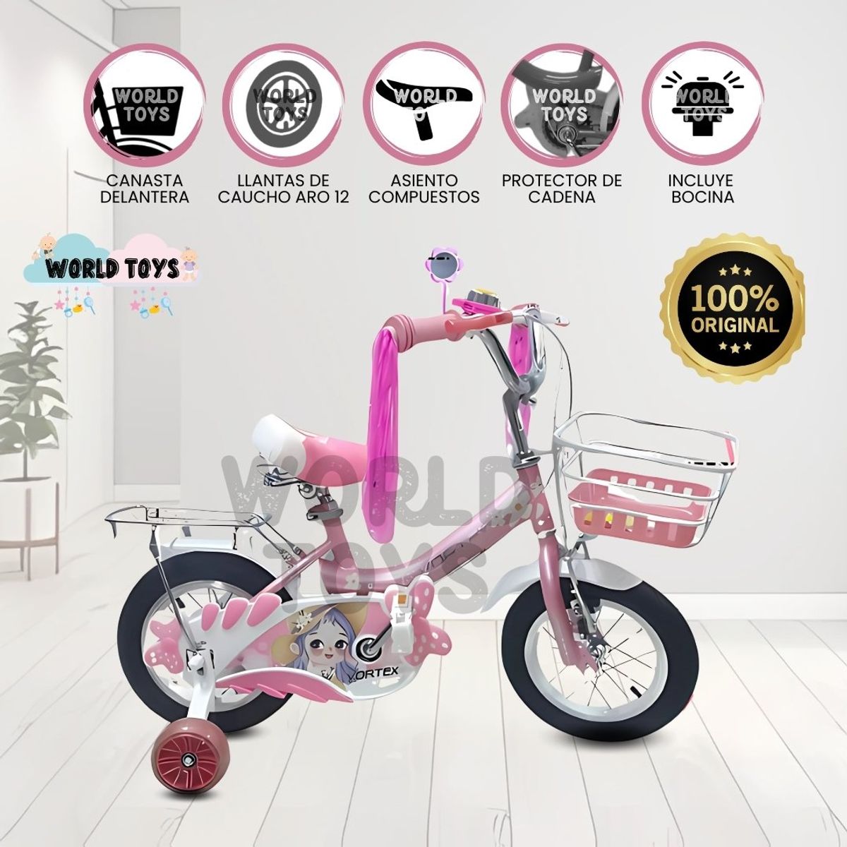 VELOX - Bicicleta Campera con Canasta Aro 12 «CANDY III» Pink
