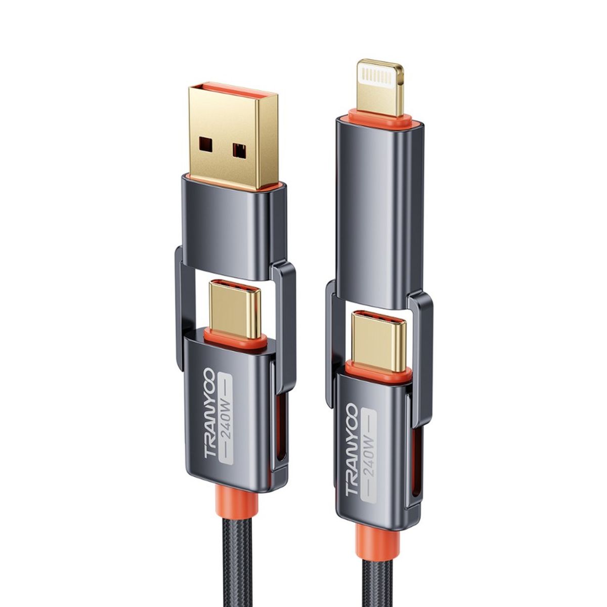 TRANYOO - Cable USB 4en1 240w - Tipo C y Lightning 120cm - Tranyoo