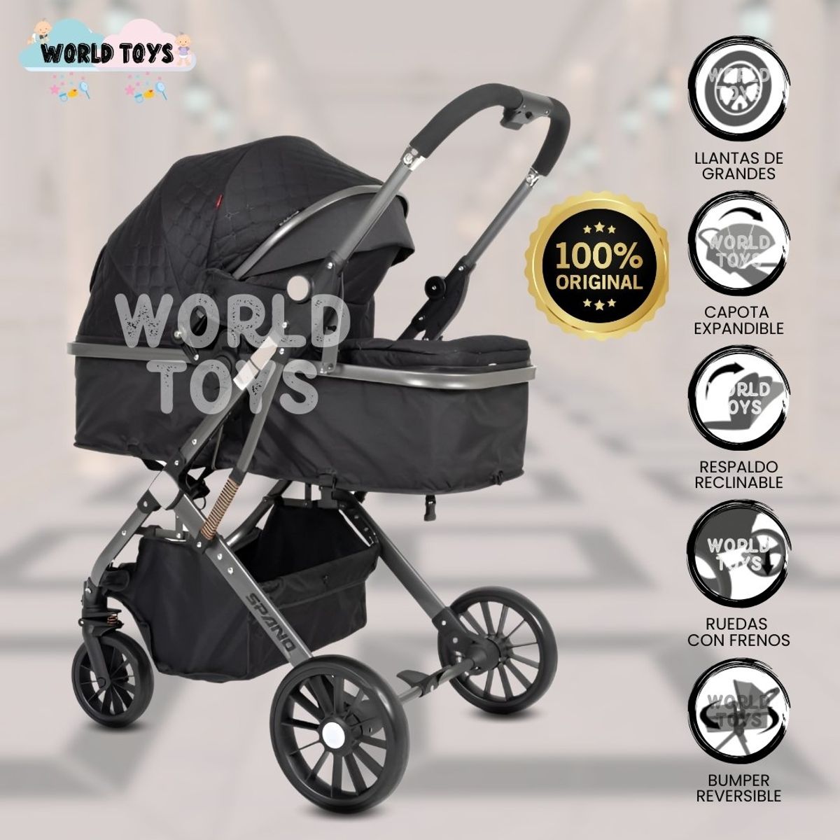 BABY - Coche Moisés de Lujo «STANLIE» Edición Limitada Black