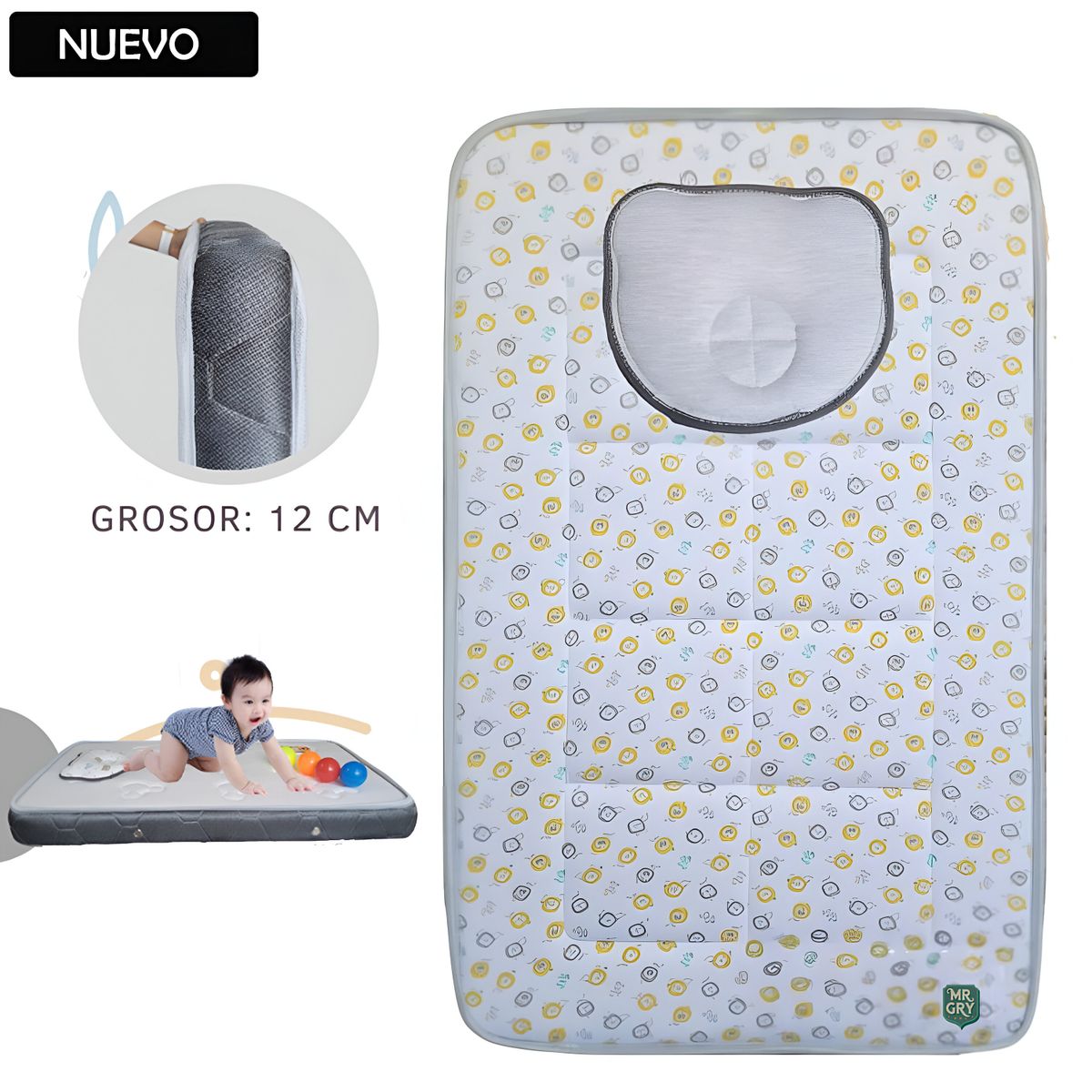 GENERICO - Colchón Cielo para Bebé bordes Gris