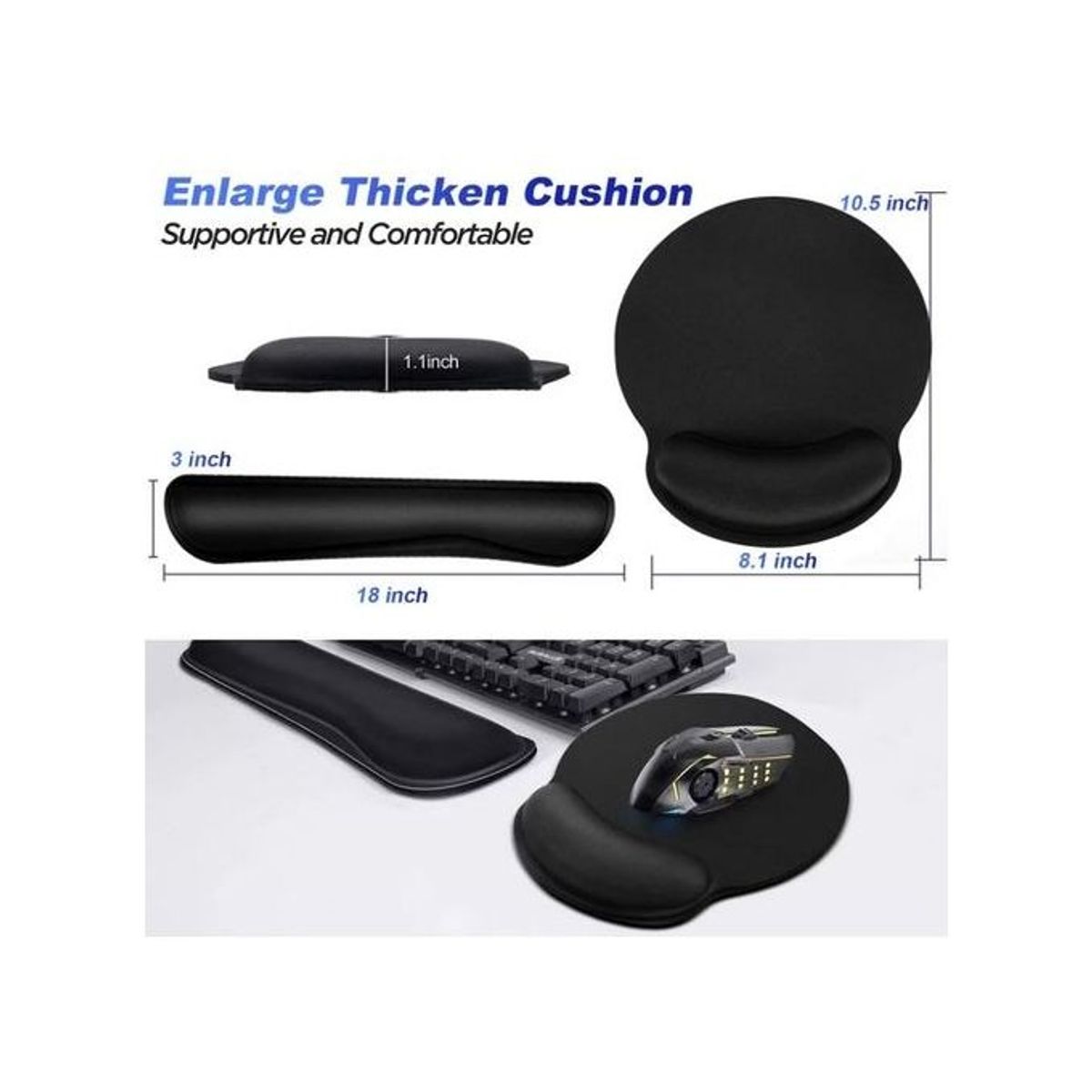 OEM - Mouse Pad Gel Apoya Muñeca  Ergonomica  Negro