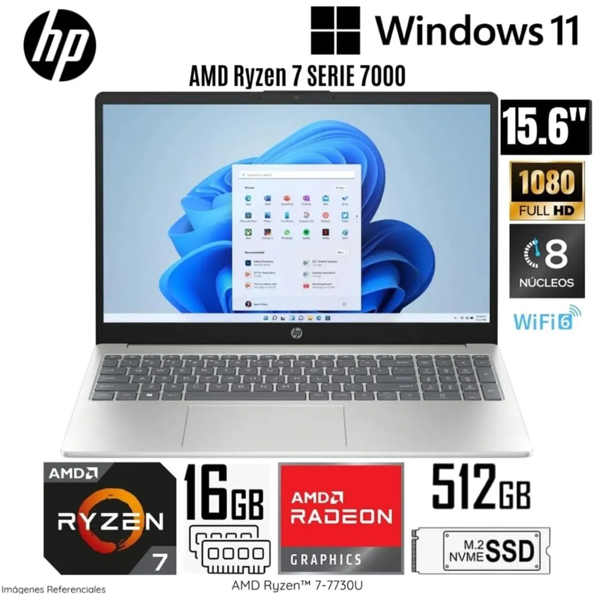 HP - Laptop HP 15-FC0012LA AMD Ryzen 7-7730U 16GB RAM 512GB SSD 15.6"  FHD IPS