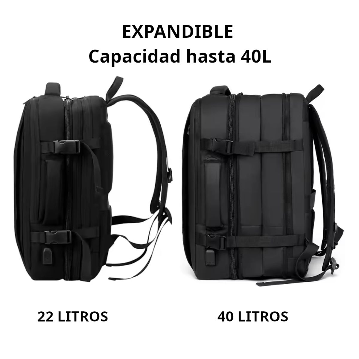 GENERICO - Mochila De Viaje Expandible 3595 Multifunción 40L Portalaptop 17 Negro