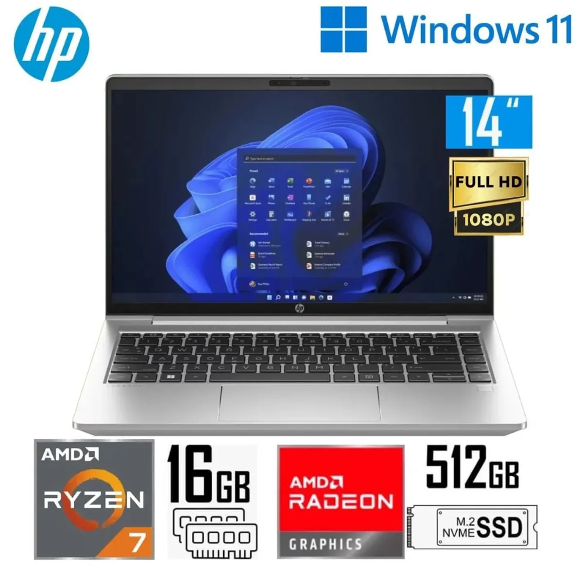 HP - Laptop HP Probook 445 G10 Ryzen 7-7730U 16GB RAM 512GB SSD 14" FHD AMD Radeon Graphics Windows 11Pro