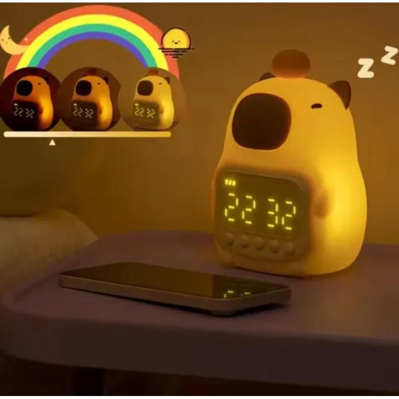 GENERICO - Lámpara Capibara Con Reloj Y Alarma Usb Luz Nocturna Led