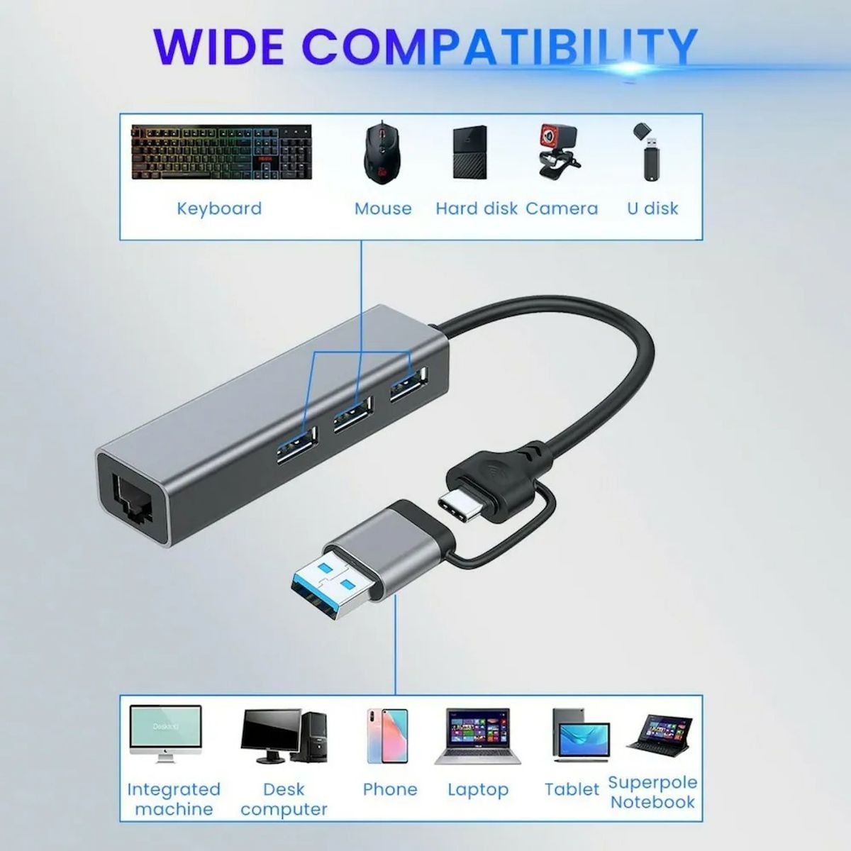 OEM - Adaptador Red Tipo C / Usb 3.0 A -  Gigabit 100/1000 Hub 3.1