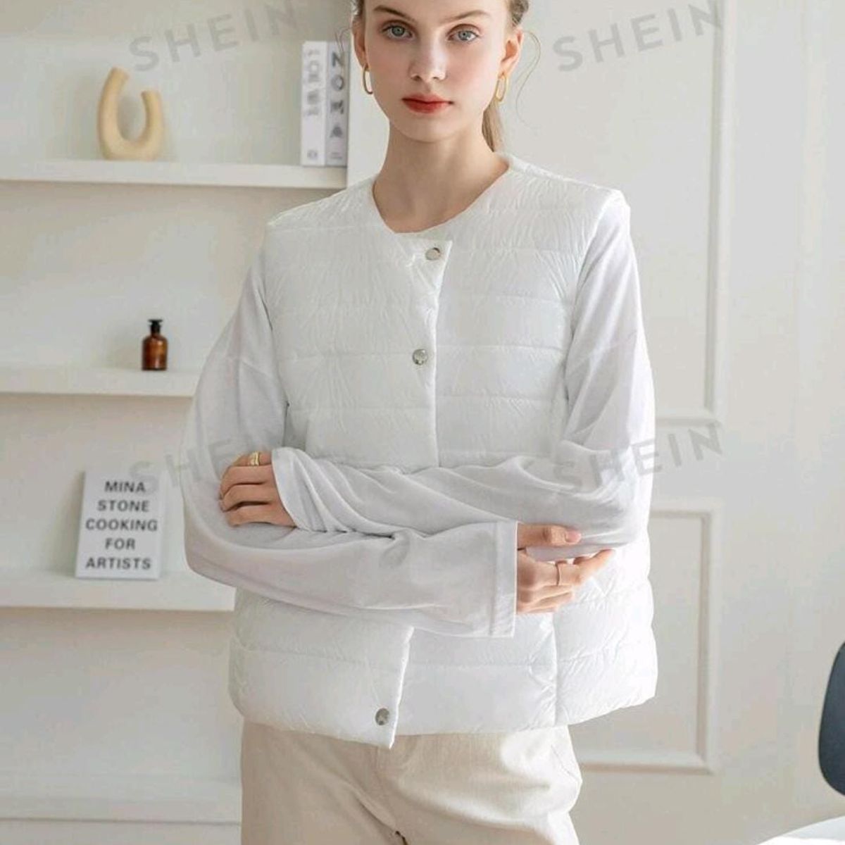 GENERICO - SHEIN chaleco Abrigador sin mangas con botones y acolchado