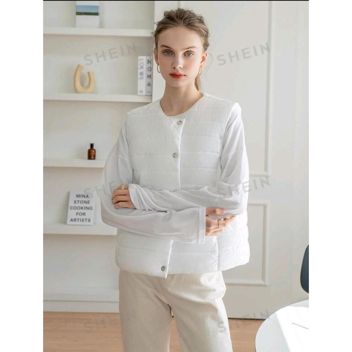 GENERICO - SHEIN chaleco Abrigador sin mangas con botones y acolchado