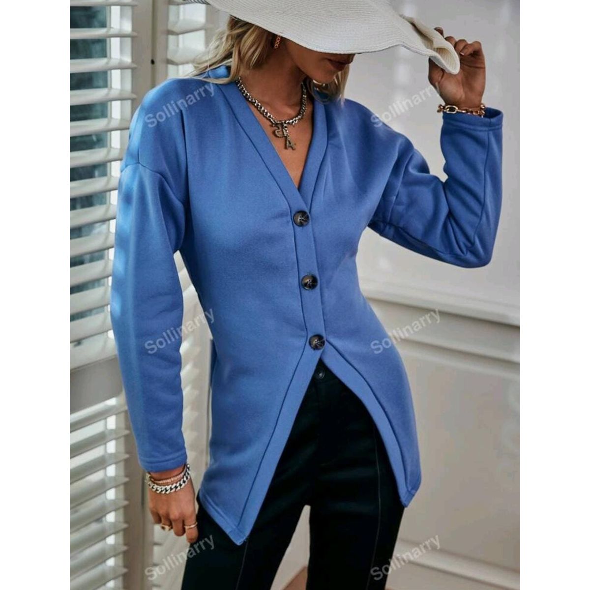 GENERICO - SHEIN abrigo de hombros caídos color azul