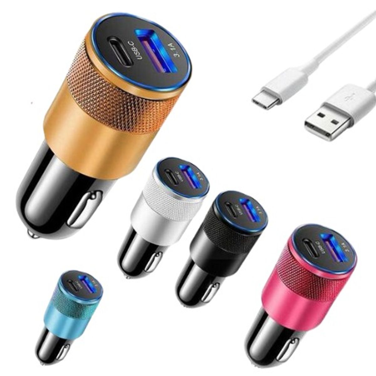 OEM - Auto Charge Pd + Usb Cargador De 2 Puertos Usb Para Auto Celeste