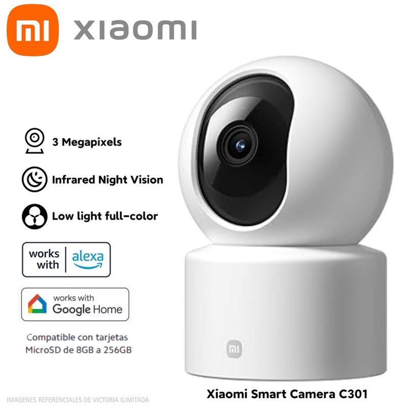 XIAOMI - Camara de seguridad Xiaomi giratoria 360° 2K 3MP C301 - Blanco