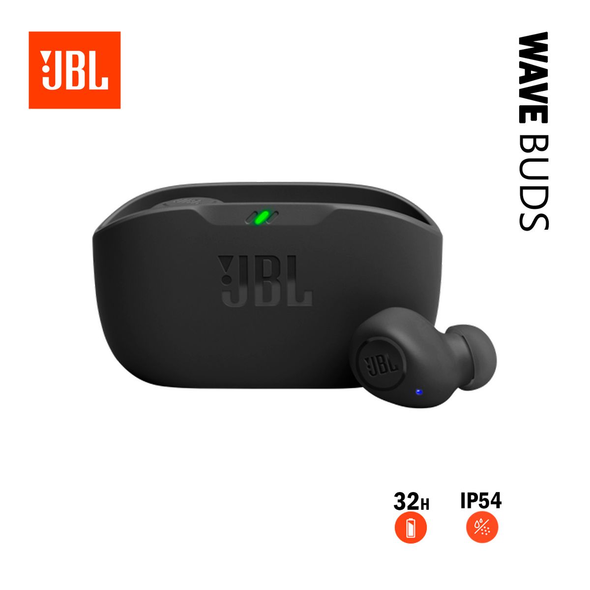 JBL - Audífonos in-ear Wave Buds Perfect Fit Bluetooth 32Hrs Ip54 Negro