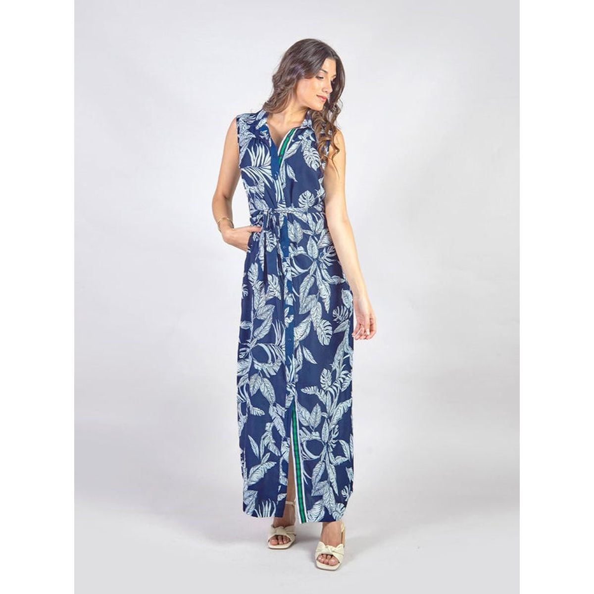 MICHELLE BELAU - ORIANA - VESTIDO LARGO CAMISERO SIN MANGAS