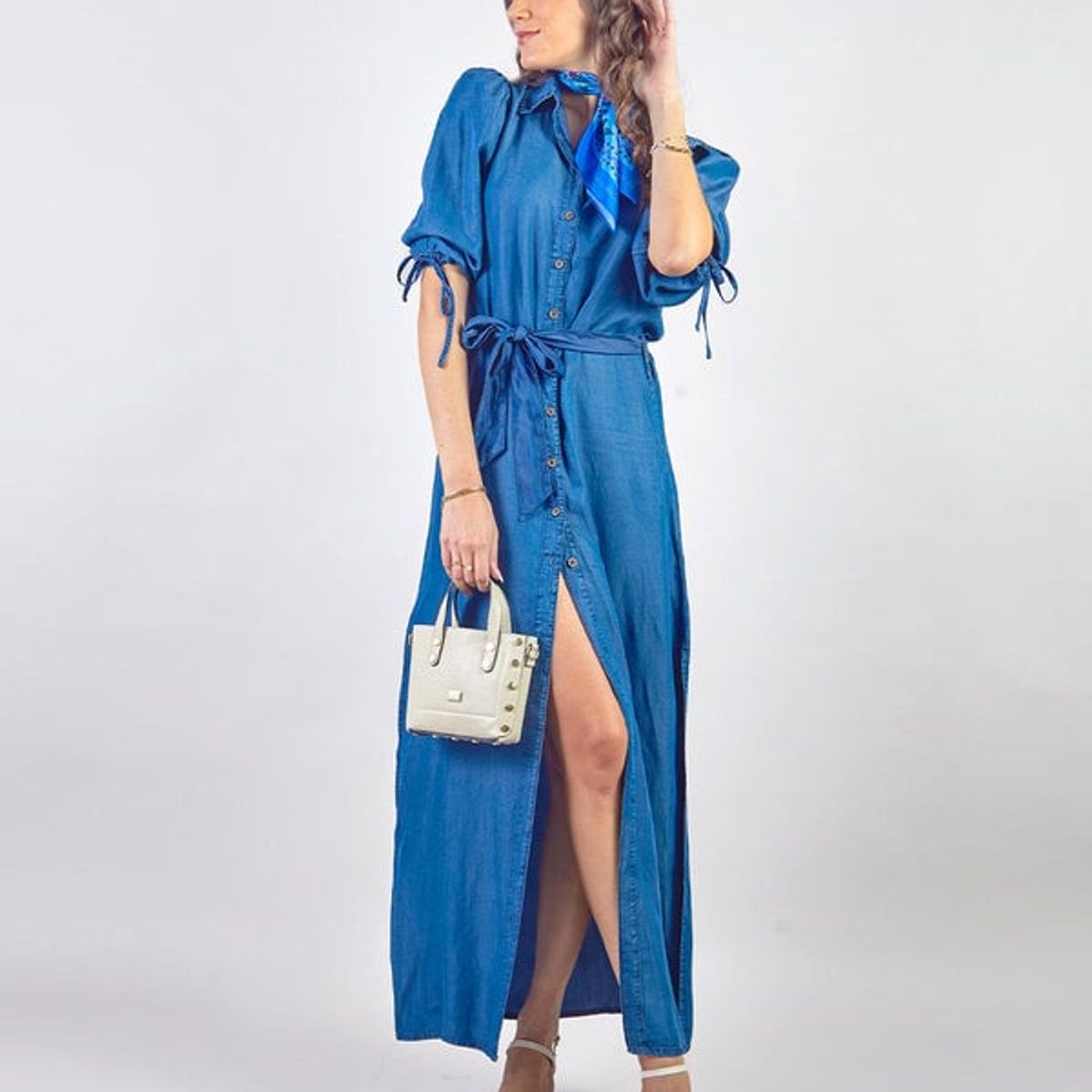 MICHELLE BELAU - THESSA - VESTIDO CAMISERO LARGO CON MANGAS AL CODO