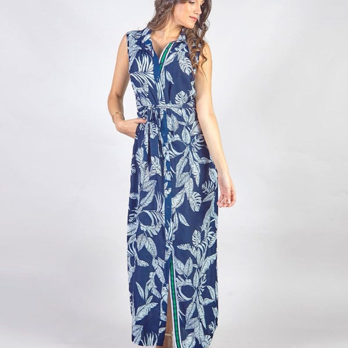 MICHELLE BELAU - ORIANA - VESTIDO LARGO CAMISERO SIN MANGAS