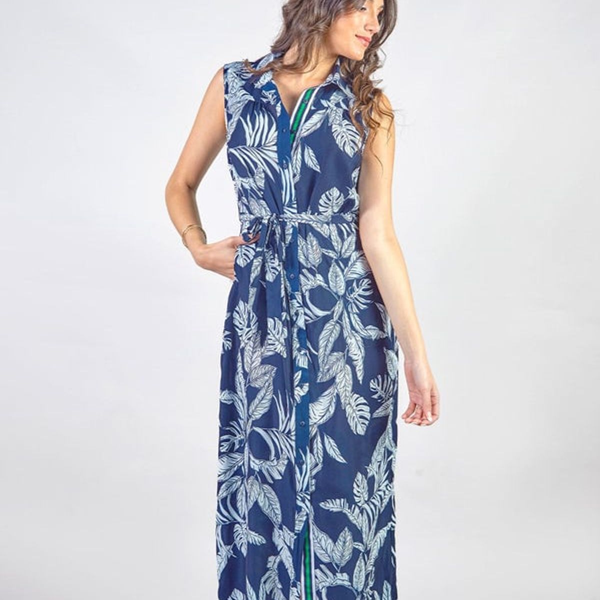 MICHELLE BELAU - ORIANA - VESTIDO LARGO CAMISERO SIN MANGAS