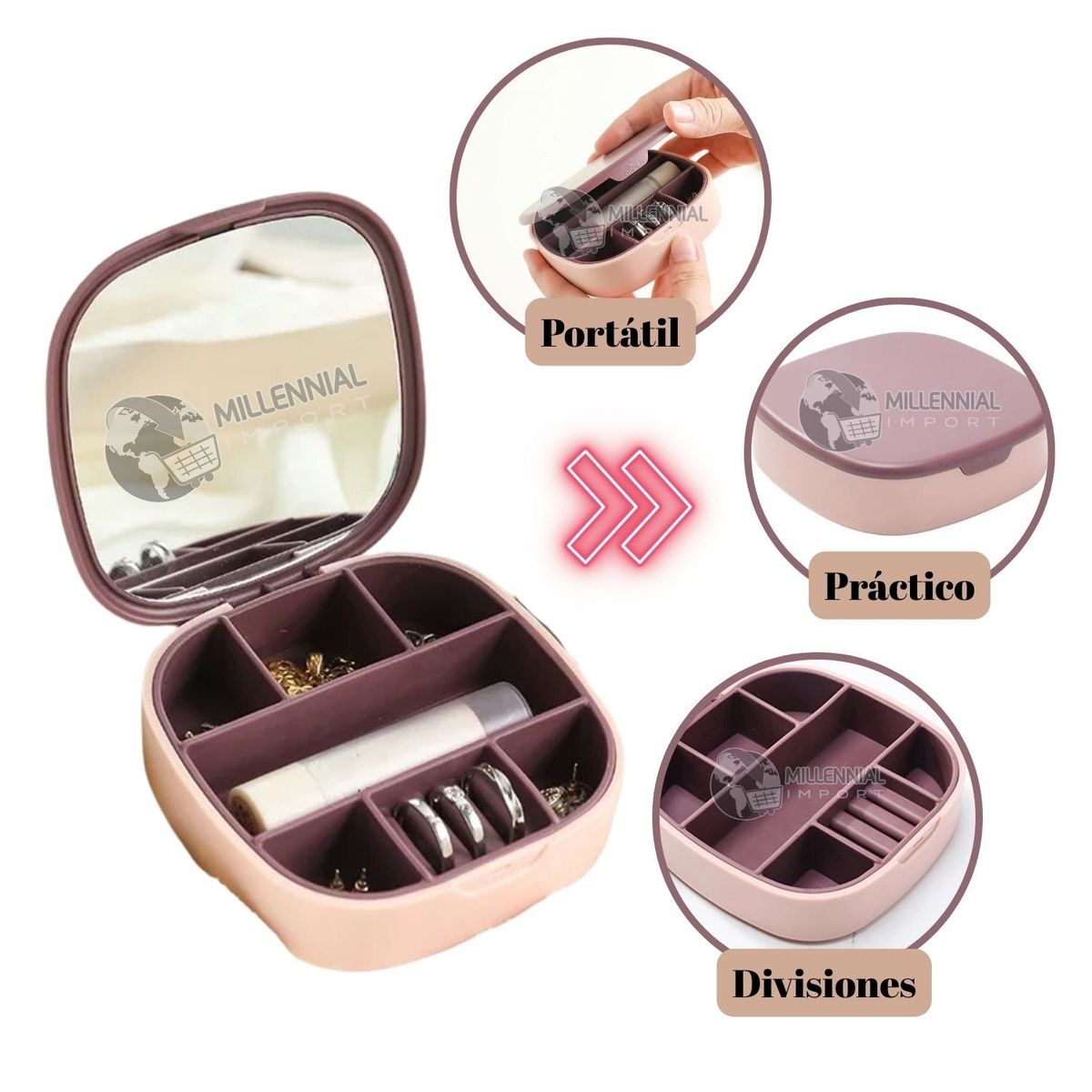 GENERICO - Joyero con Espejo Portátil Regalo para Mujer