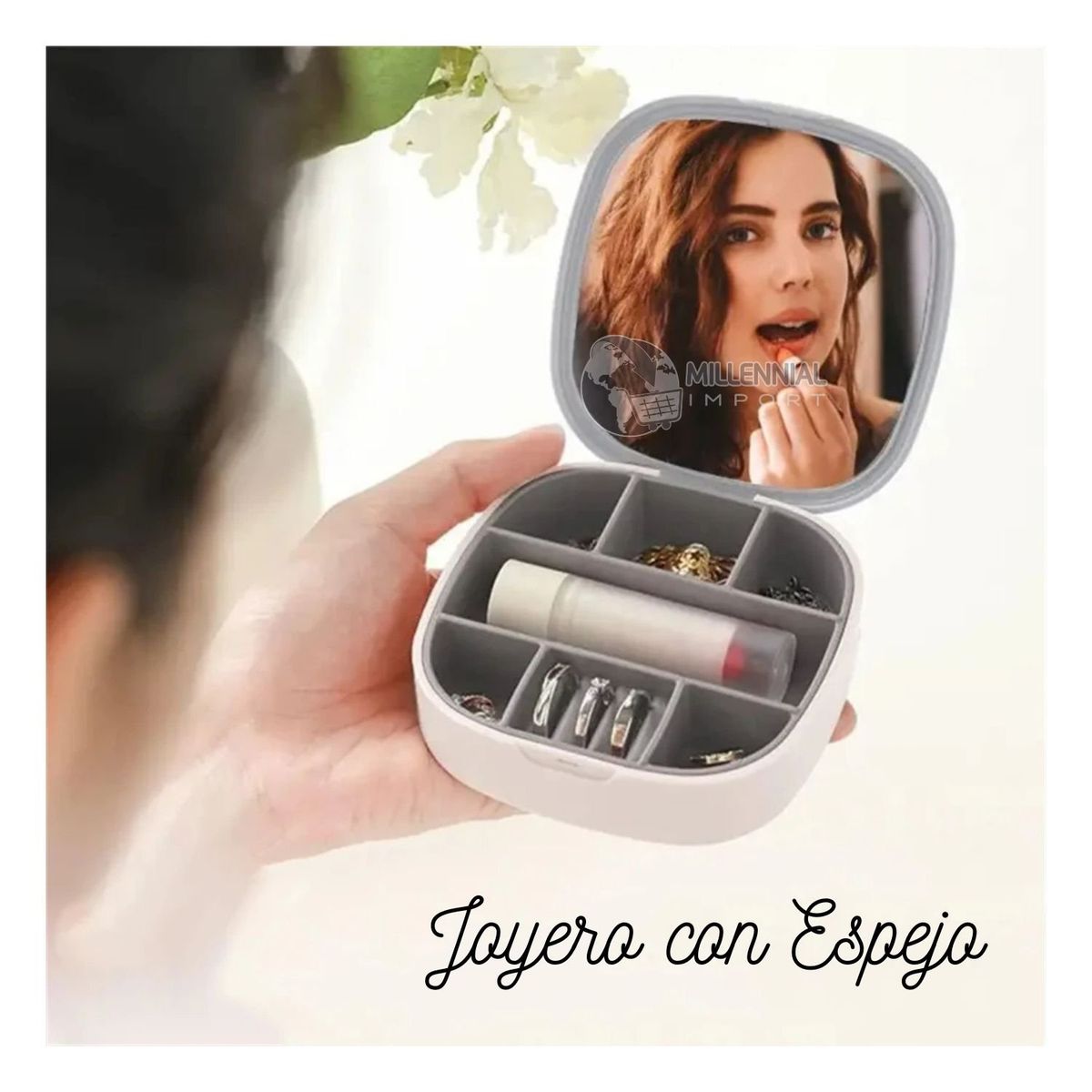 GENERICO - Joyero con Espejo Portátil Regalo para Mujer