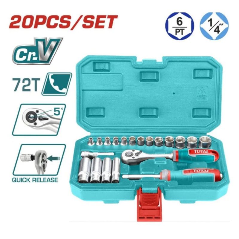 TOTAL TOOLS - Set Kit Juego De Dados Cuadrante 1/4 20 Piezas Total THT141201