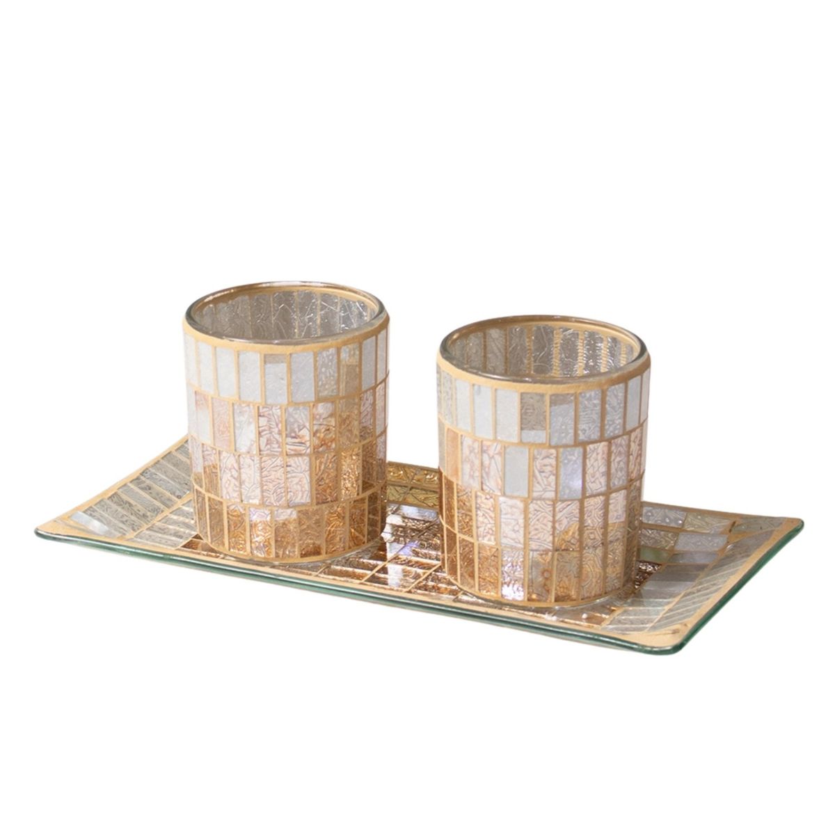 PANADECOR - Centro De Mesa Con 2 Vasos Panadecor De Cerámica Con Detalles Dorados