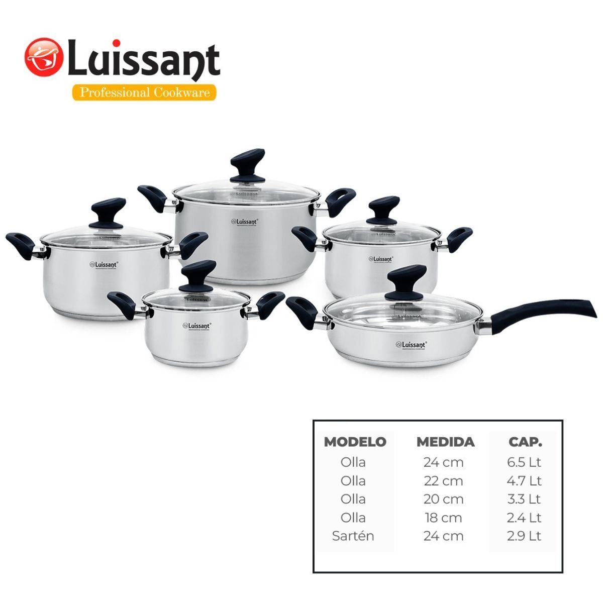 LUISSANT - JUEGO DE OLLAS EN ACERO INOXIDABLE 10 Pzas LUISSANT