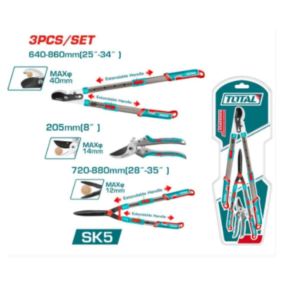 TOTAL TOOLS - PACK DE TIJERAS DE JARDIN 3PCS INDUSTRIAL - THT1593301