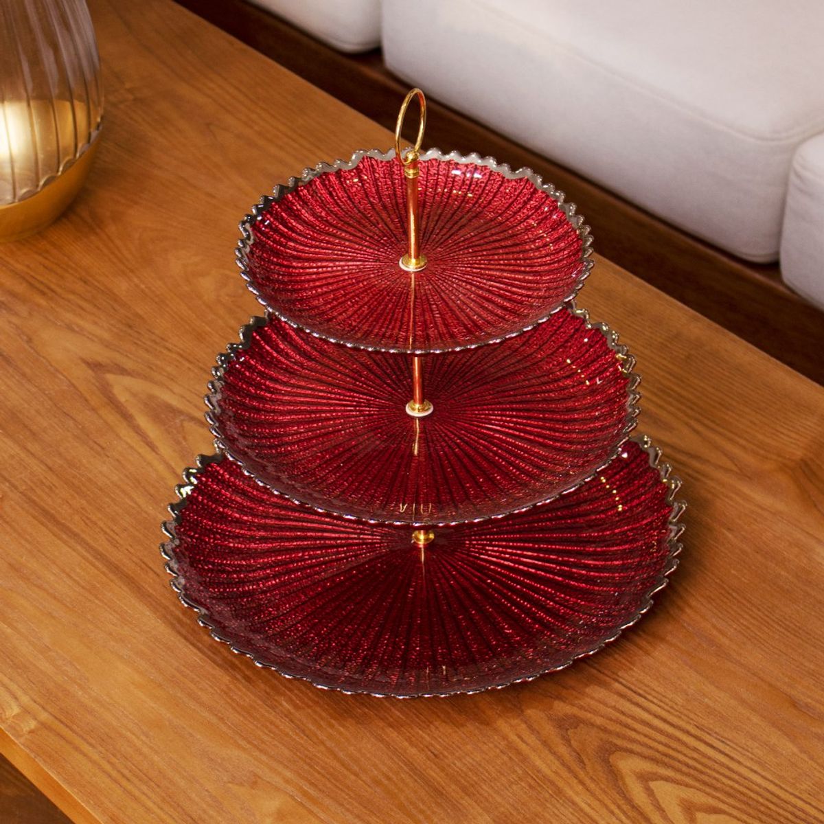 PANADECOR - Bandeja De 3 Pisos Rojo Panadecor De Vidrio