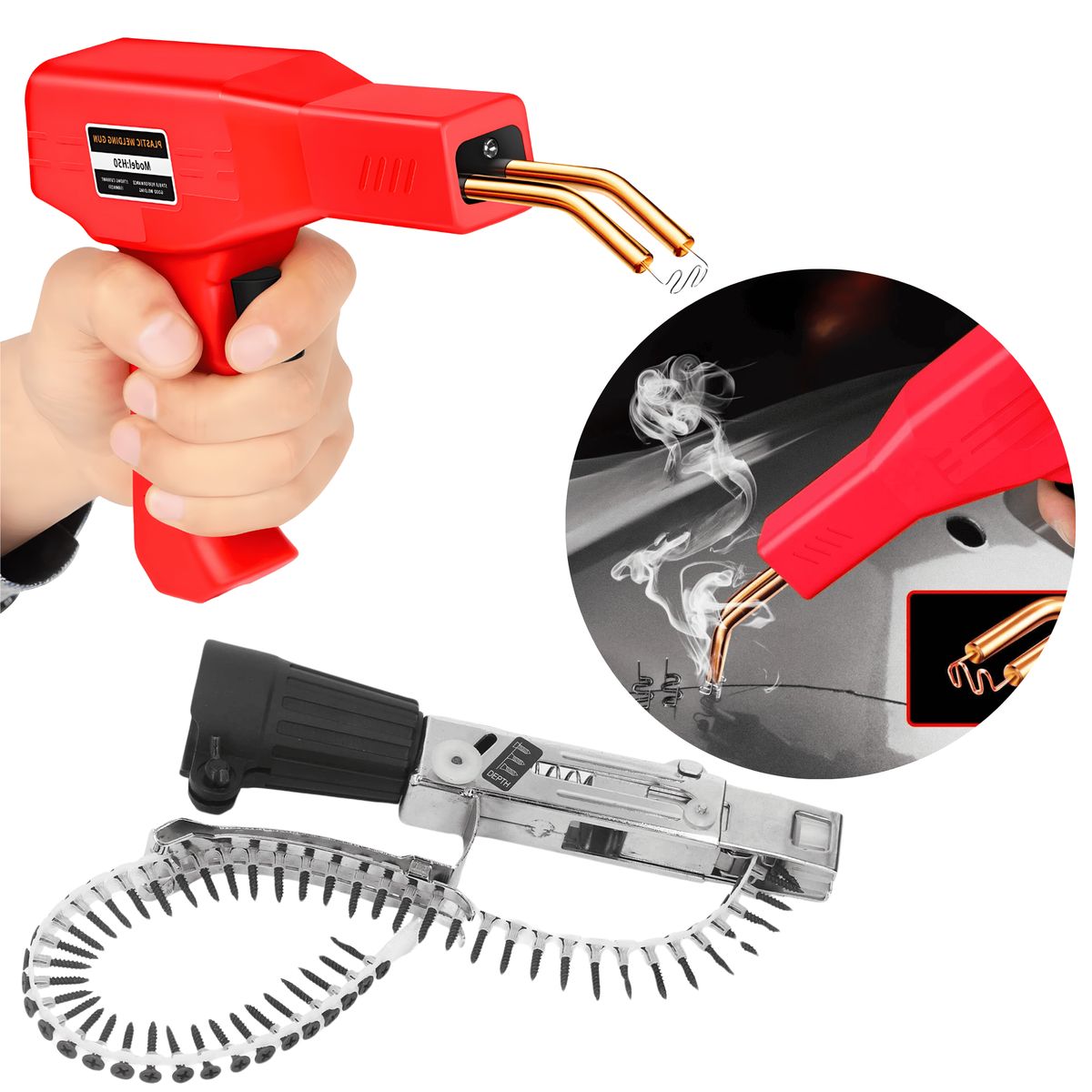 ROSH - Combo Práctico Soldador de Plástico + Adaptador Pistola Para Clavos