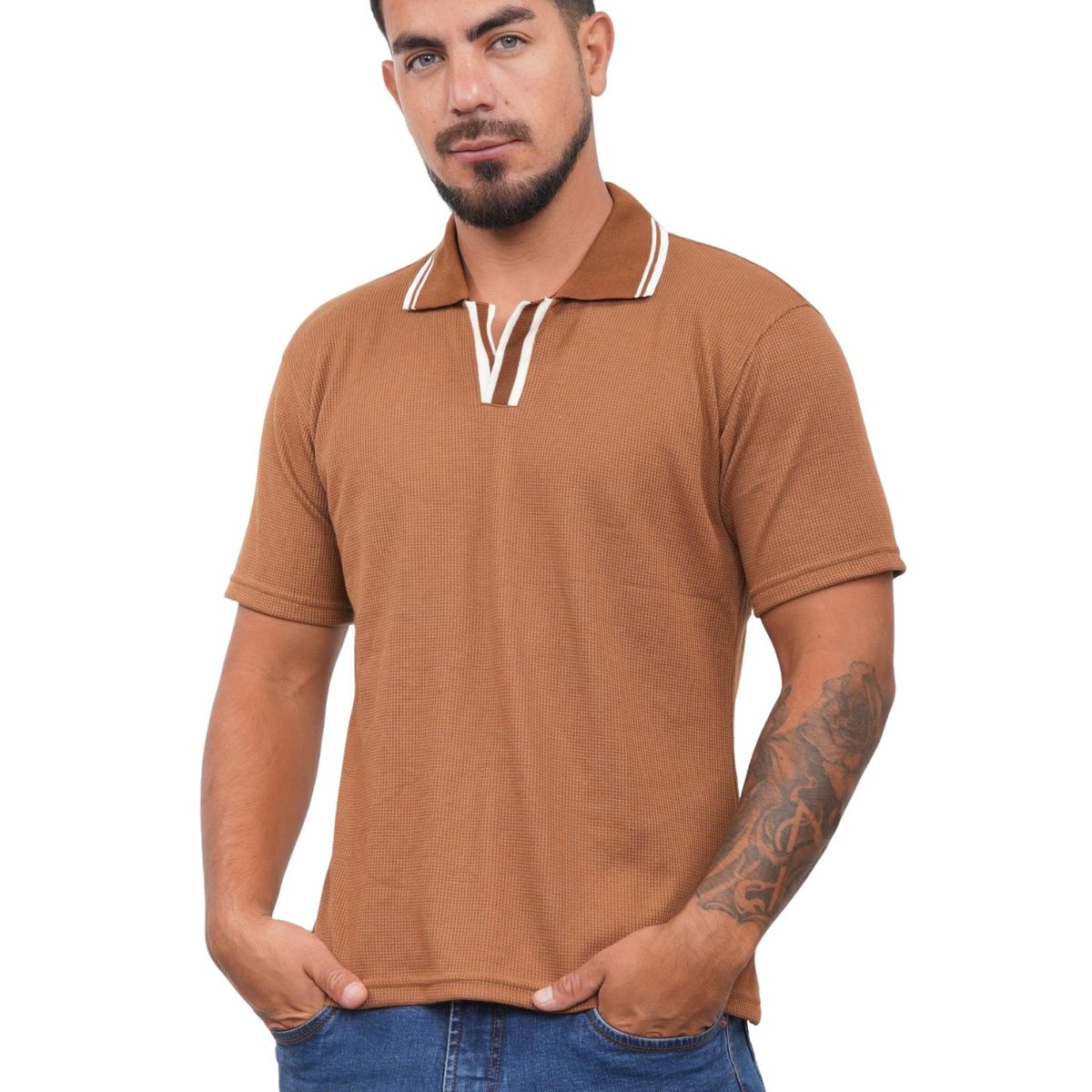 J JERAOUS - POLO CAMISERO JERAOUS LEGER MANGA CORTA Camel