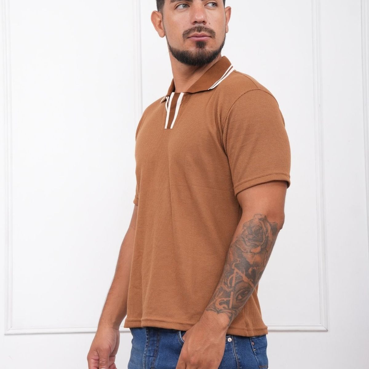 J JERAOUS - POLO CAMISERO JERAOUS LEGER MANGA CORTA Camel