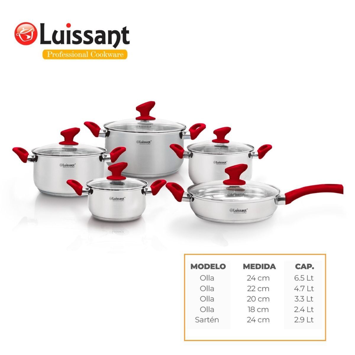 LUISSANT - JUEGO DE OLLAS EN ACERO INOXIDABLE 10 Pzas LUISSANT